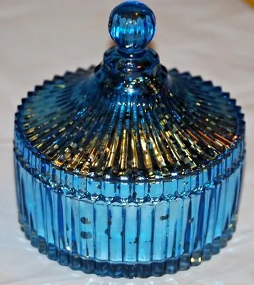 Blue Mercury Glass Trinket Jar W/LED Light Strand By Kringle Express • $19.99