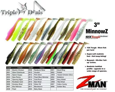 6 Pack Of Zman 3  Minnowz Soft Plastic Lures - Z Man Soft Plastics Fishing Lures • $16.95