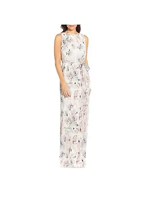 AIDAN MATTOX Womens Ivory Tie Waist Column Lined Sleeveless Gown Dress 14 • $47.99