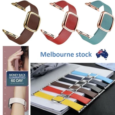 $23.99 • Buy Apple Watch Series 7/6/5/4/3/2/1 Band Modern Buckle Genuine Leather Watch Strap