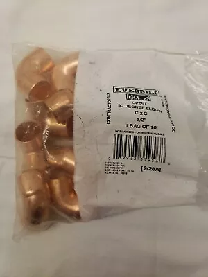 NEW BAG OF 8 - EVERBILT - 90 DEGREE ELBOW - 1/2  PIECES - Copper CP607 • $9.98