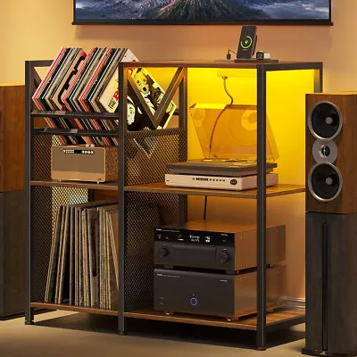 Record Player Stand W/Charging Station Turntable Stand Display Shelf W/LED Light • $89.99