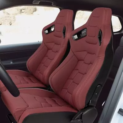 Universal PU Leather Red Racing Sport Seats Reclinable Seats With 2 Sliders • $349.99