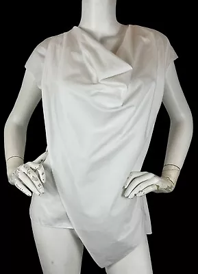 Adam Lippes Folded Cowl Neck Wrapped Blouse Asymmetric Hem Cap Sleeve White Sz 4 • $34