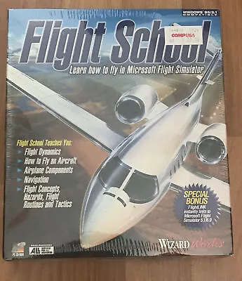 1996 Wizard Works Flight School For Windows 95 Big Box Pc CD ROM [SEALED] • $17