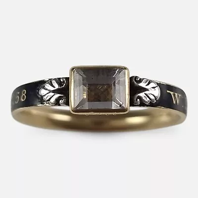 George I 18ct Gold Rock Crystal Hair-Work & Enamel Mourning Ring • $3429.33