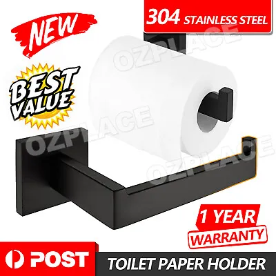 Black Stainless Square Toilet Paper Roll Holder Rack Hook Bathroom Washroom AU • $15.95