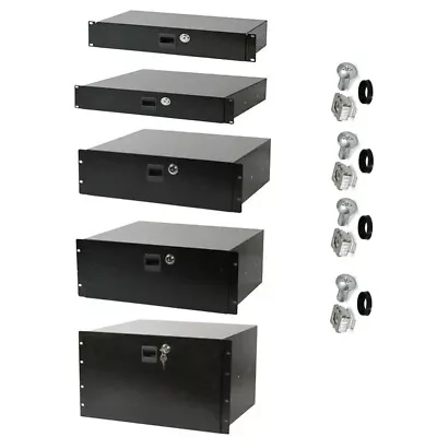 19  Locking Rack Drawers Cabinet Flight Case Storage 2U 3U 4U 6U Keys Fixings • £75.99