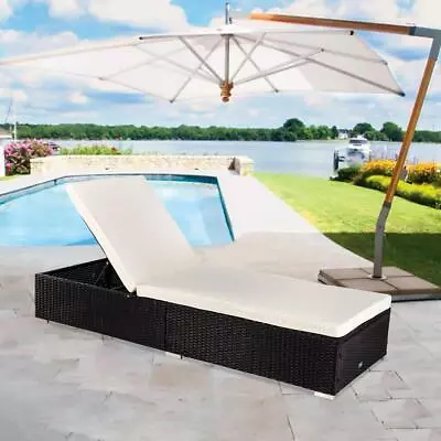 Modern Rattan Outdoor Lounge Chaise Cushion All Weather Patio Chair - Black • $145.99