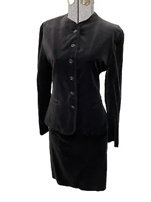 True VINTAGE 60’s Skirt Suit 2 Piece Set Size S Black Velvet 29” X 29” Butterfly • $51.22