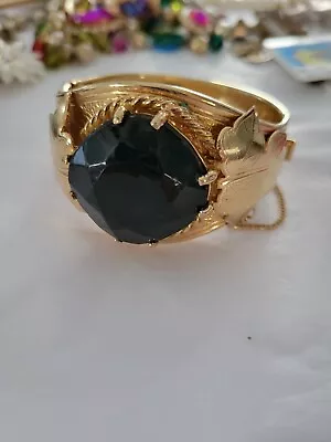 Vintage 1960's SARAH COVENTRY Gold Tone Versailles Black Stone Cuff Bracelet  • $175
