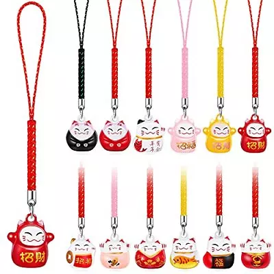 12 Pieces Lucky Cat Beckoning Cat Keychains Pendant Japanese Maneki Neko Fortune • $10.62