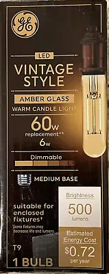 GE 60-Watt Vintage Style Clear Amber Glass T9 LED W/Standard Medium Base • $14.49