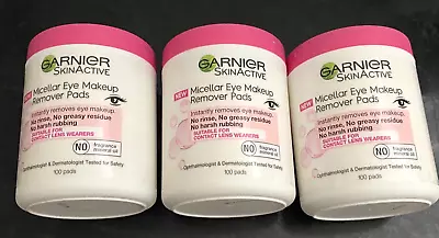 3 Garnier SkinActive Micellar Eye Makeup Remover Pads 100 Ct Each NEW & SEALED • $29.99