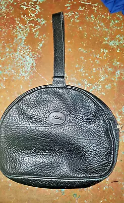 Longchamp Pouch Bag Black Leather Handle Inside Pocket • $18.99