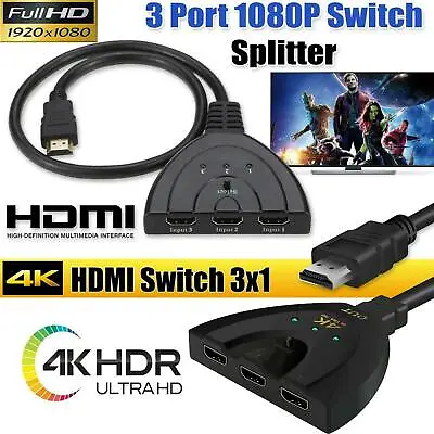 $7.64 • Buy 3 Port HDMI Splitter Cable 1080/4K Switch Switcher HUB Adapter For HDTV PS4 Xbox