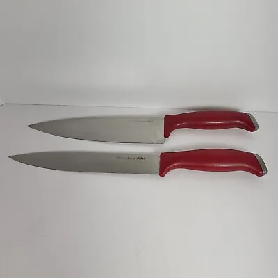 $29.95 • Buy KitchenAid 2 Knife Set 8  Blades Chef And Carving Slicing Kinives Red Handle