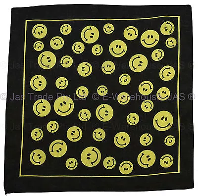 Bandana Bandanna Cotton Head Scarf Wrap Hippie Smile Smiley Face BLACK N' YELLOW • $5.95