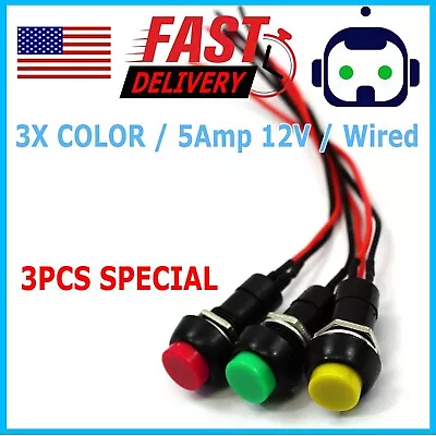 12mm 12V 5Amp Mount Push Button Lockless Momentary ON/OFF Wired Cabled Switch • $6.95