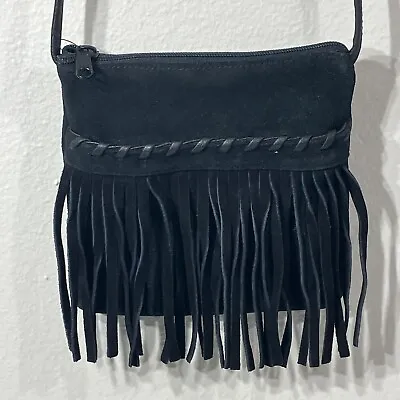 Vintage Retro Black Suede & Tassel Western Crossbody Bag • $8.99