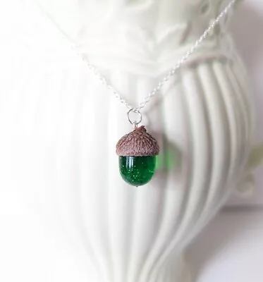 Handmade Glittery Real Acorn Cap Autumn Resin Necklace Woodland Gift For Her  • £14.95