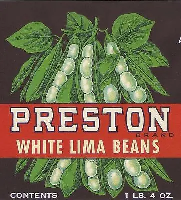 Vintage Preston White Lima Beans Can Label Albert  Sisk  Preston & Aberdeen Md. • $2.69