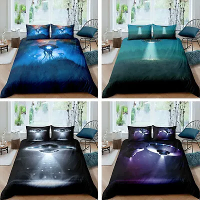 Alien Spacecraft UFO Bedding Set Duvet Cover Comforter Queen King Bedroom Decor • $9.99