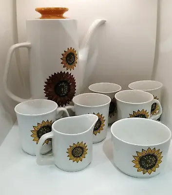 J G Meakin Coffee Pot 5 Cups Milk Jug And Sugar Bowl With Sunflower - 8 Pieces • £25