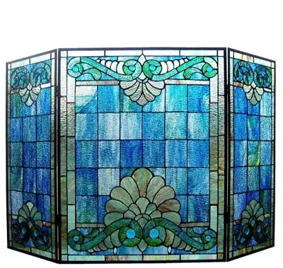 Tiffany Style Fireplace Screen Victorian Stained Glass 28 X 44    ONE THIS PRICE • $305.55