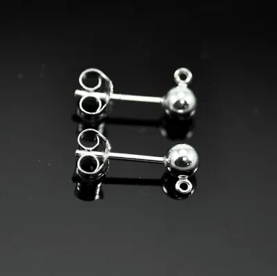 Solid 925 Sterling Silver Ball Earring Stud Posts With Backs Jewellery Findings • £2.47