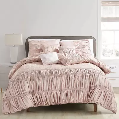 Ultra Soft Ruffle Pink Pleated Comforter - 7 Piece Set • $40