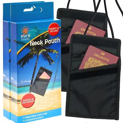 NECK POUCH X 2 Small Cross Body Bag Wallet Purse Discrete Travel Money Passport • £5.98