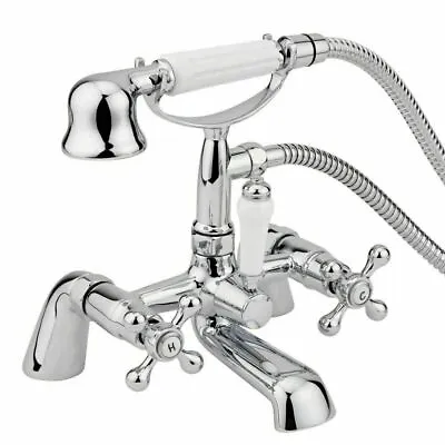 £35.50 • Buy Victorian Shower Bathroom Mixer Tap Bath Filler With Brass Handset Set Chrome