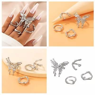 Irregular Rings Set For Women Bud Butterfly Branch Natural Stone Opal Vintage - • $1.10