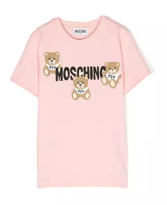 Moschino Girls Pink Teddy Bear Print Cotton Logo Tshirt Size 4 10 12 • $65