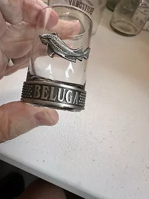 NEW Beluga Vodka Shot Glass With Pewter Fish Rim • $6