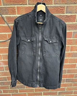 River Island Men’s Black Denim Jacket - Size Medium - Detachable Hood - VGC • £12
