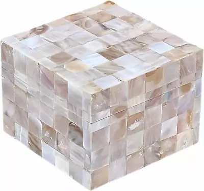 Handmade Natural Mother Of Pearl Inlay Decorative Jewelry & Storage Box Square G • $47.99