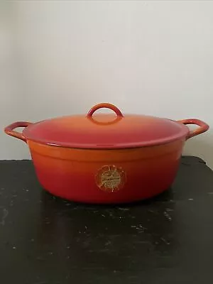 Vintage Belgium Descoware Flame Orange 3C 12 Dutch Oven 12”X 9” Original Sticker • $89.99