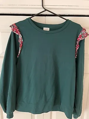 NWOT J. Crew Women’s Green Lightweight Sweatshirt With Flowered Ruffles-Size XL • $15