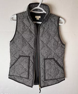 J Crew #02533 Quilted Puffer Vest Gray Herringbone Printed Pattern Womens XS • $29.99