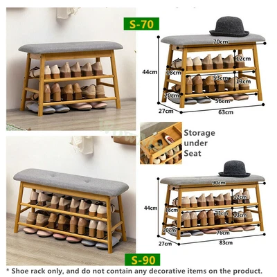 $59.95 • Buy Bamboo Hallway 70/90cm Cushion Shoe Rack Bench Bedroom Bed End Ottoman Bench