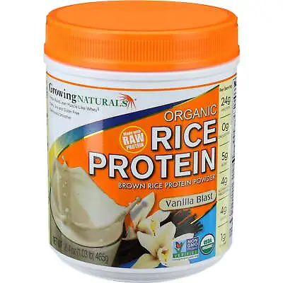 Growing Naturals Organic Rice Protein Powder Vanilla 24g Protein 1.0 Lb Soy-free • $31.69