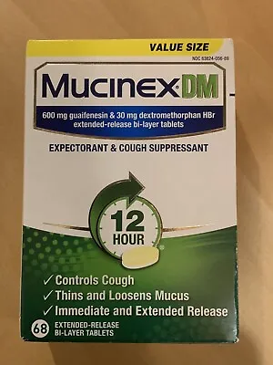 Mucinex DM 12-Hour Expectorant And Cough Suppressant Tablet 68 Count Exp 2025+ • $18.95