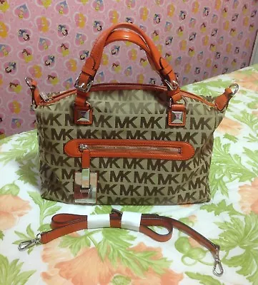 MICHAEL KORS CALISTA Large Satchel MK Signature Tangerine Leather Jacquard Bag • $250