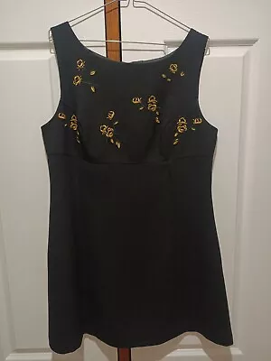 Vintage Rockmans Floral Black & Gold Dress-90's Y2K Size 16-design For Evening • $35