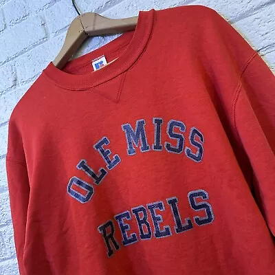 OLE MISS Russell Athletic Vintage Red Crewneck Sweatshirt Men's XL 80s • $31.95