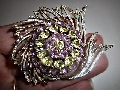 Lisner Brooch Signed Vintage Rhinestone Massive Brooch • $45