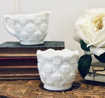 Vintage Westmoreland Milk Glass Large Creamer And Sugar Old Quilt Pattern • $16