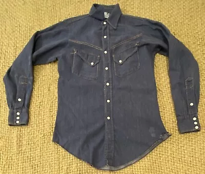 VTG 60s Sears Roebucks Denim Western Work Shirt Slant Pocket Sanforized Medium • $245